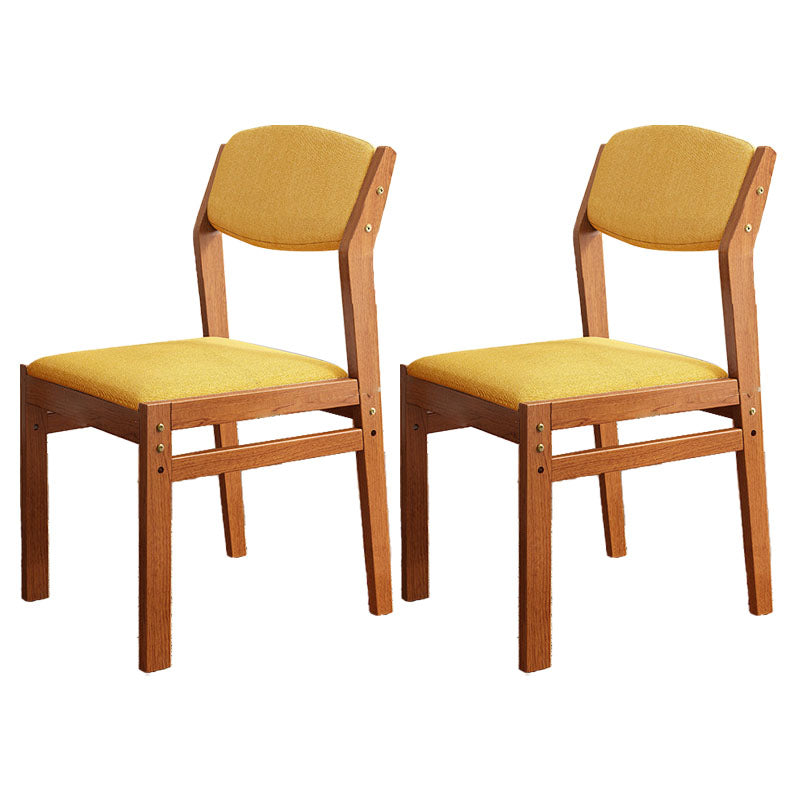 Silla lateral moderna de tela de madera de caucho, acabado mate, parte trasera abierta, silla de comedor