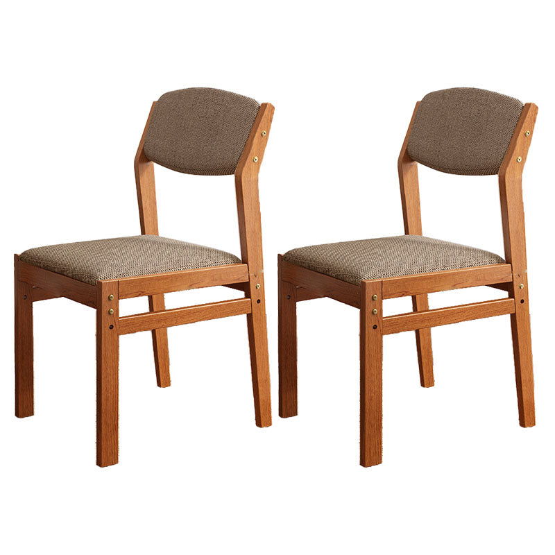 Silla lateral moderna de tela de madera de caucho, acabado mate, parte trasera abierta, silla de comedor