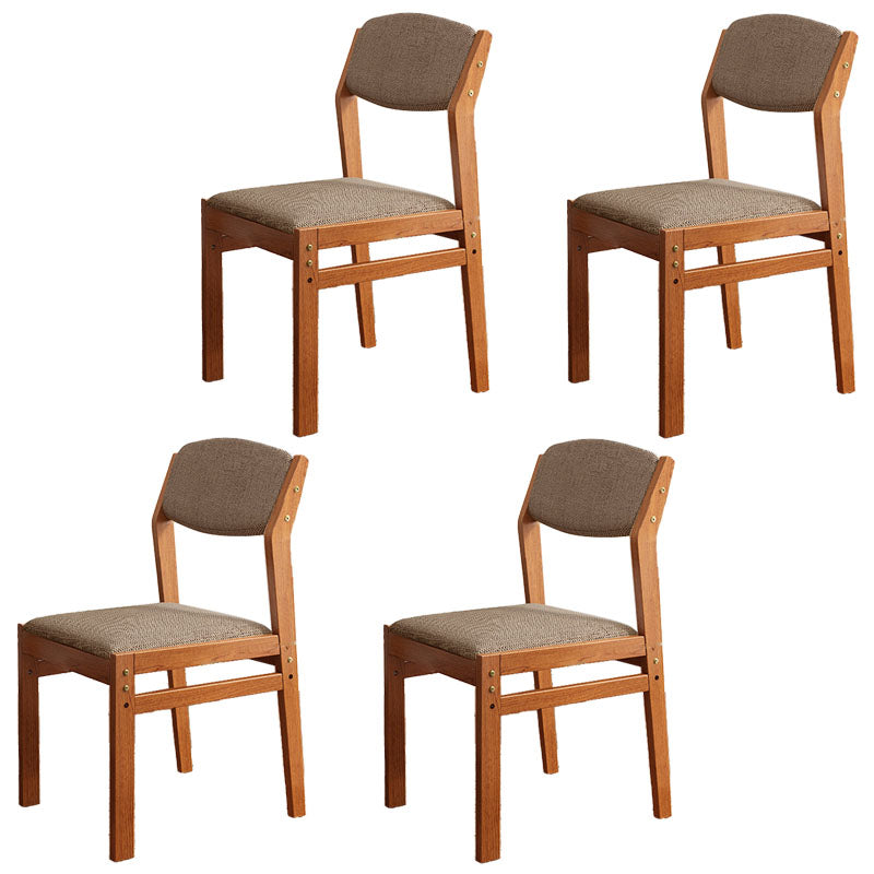 Silla lateral moderna de tela de madera de caucho, acabado mate, parte trasera abierta, silla de comedor