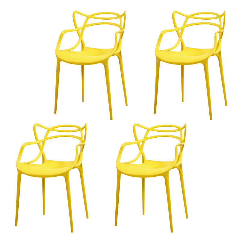 Silla contemporánea con respaldo abierto, silla lateral con brazo de comedor y patas de plástico