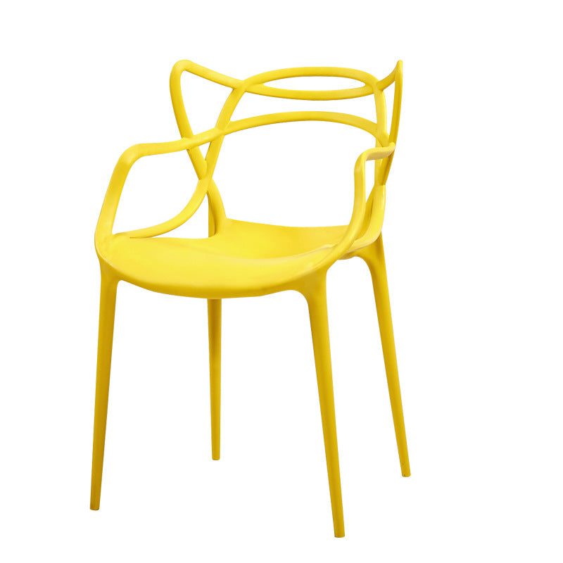 Silla contemporánea con respaldo abierto, silla lateral con brazo de comedor y patas de plástico