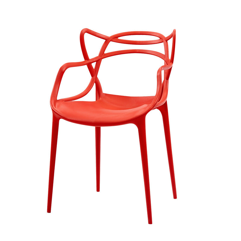 Silla contemporánea con respaldo abierto, silla lateral con brazo de comedor y patas de plástico