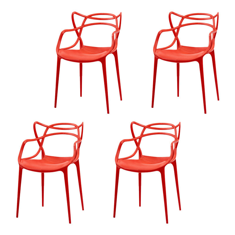 Silla contemporánea con respaldo abierto, silla lateral con brazo de comedor y patas de plástico