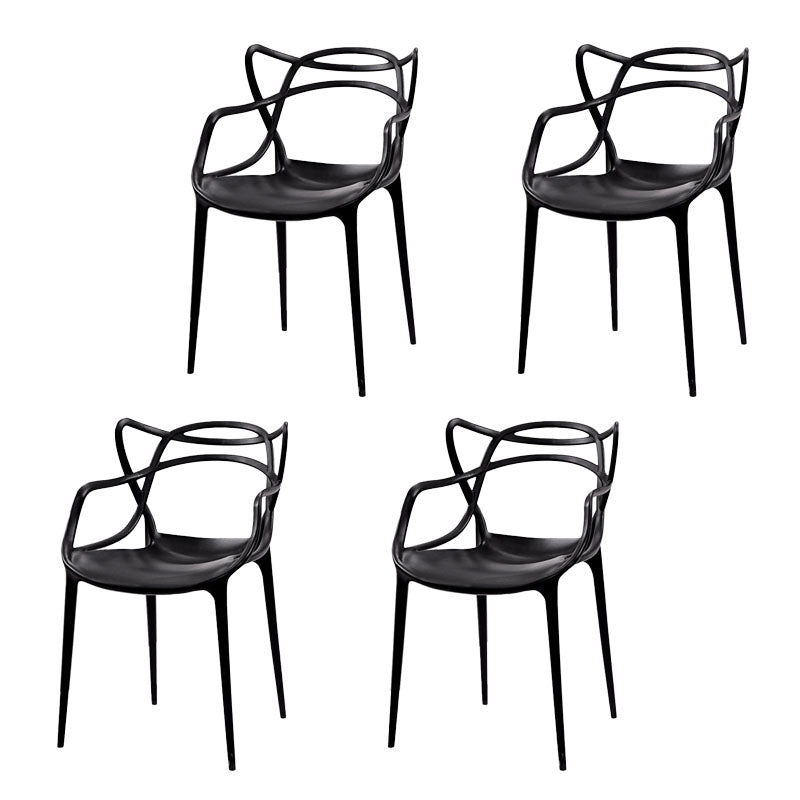 Silla contemporánea con respaldo abierto, silla lateral con brazo de comedor y patas de plástico