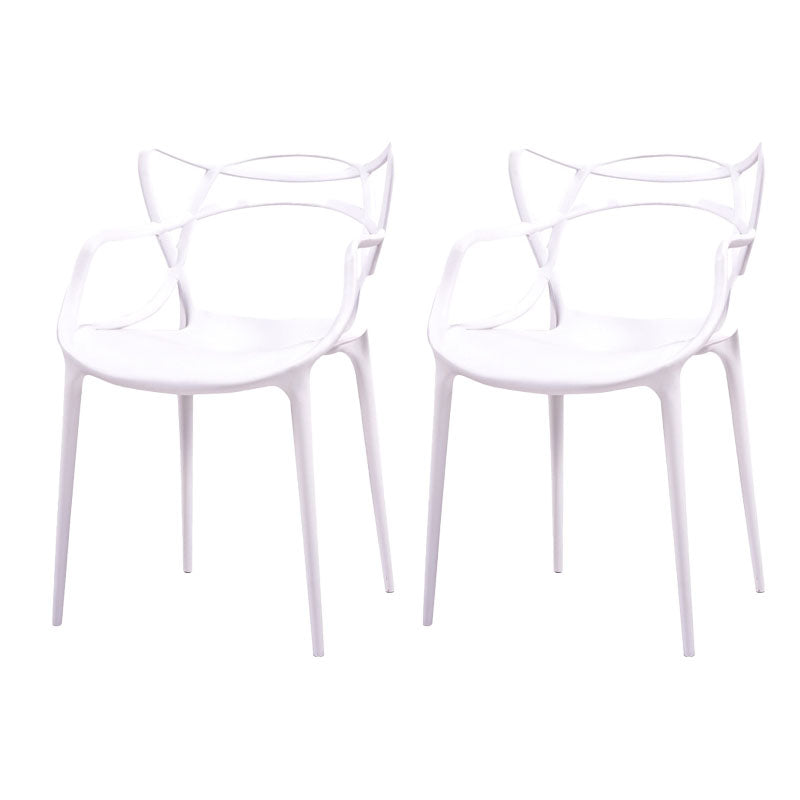 Silla contemporánea con respaldo abierto, silla lateral con brazo de comedor y patas de plástico