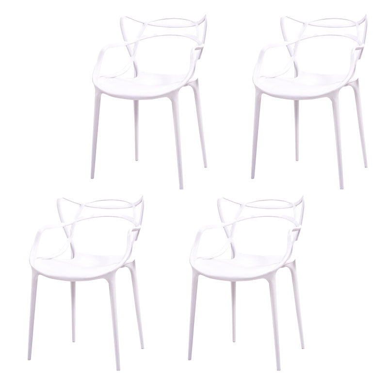 Silla contemporánea con respaldo abierto, silla lateral con brazo de comedor y patas de plástico