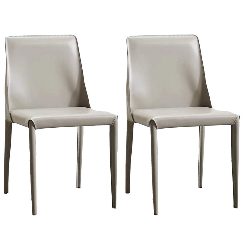Silla sin brazos de comedor de metal moderno, silla de comedor de cuero para uso doméstico