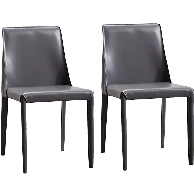 Silla sin brazos de comedor de metal moderno, silla de comedor de cuero para uso doméstico