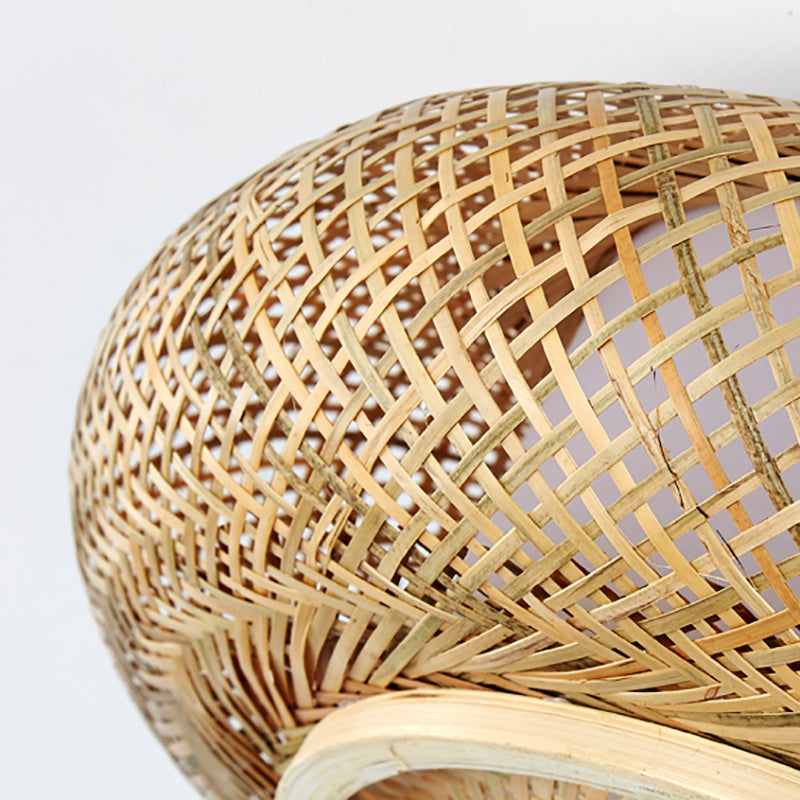 Round Flush Mount Light Fixture Asia Bamboo Bedroom Ceiling Lighting in Beige