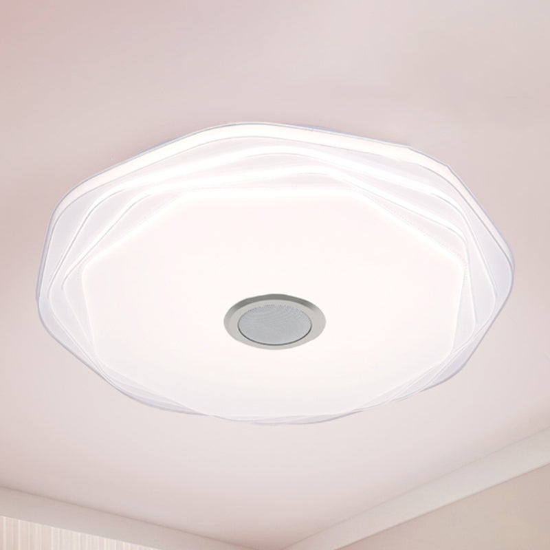 Simple Ceiling Light Fixture Acrylic Bluetooth LED Bedroom Ceiling Flush Mount in White