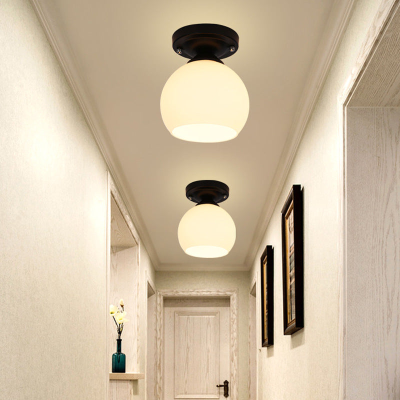 Glass Black Ceiling Mount Light Fixture Round Simplicity Close to Ceiling Lamp