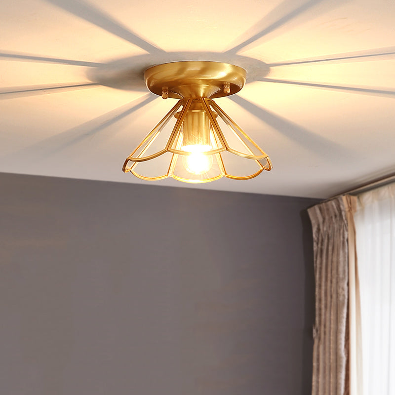 Vintage Shaded Ceiling Mount Light Fixture Glass Ceiling Light Fixture in Brass
