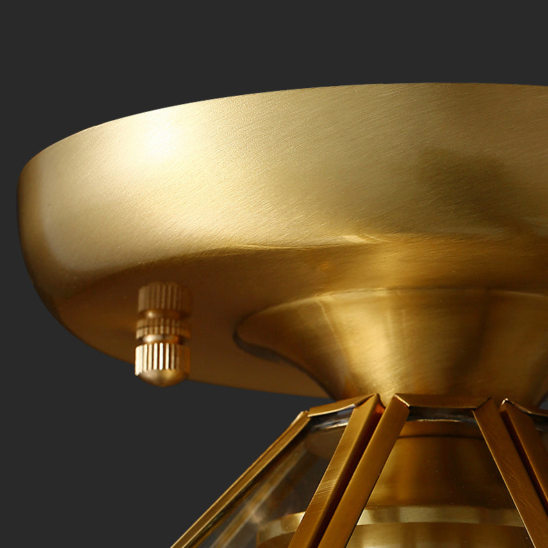 Vintage Shaded Ceiling Mount Light Fixture Glass Ceiling Light Fixture in Brass