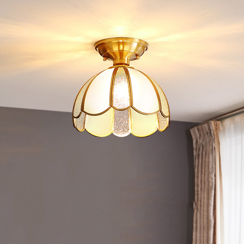 Vintage Shaded Ceiling Mount Light Fixture Glass Ceiling Light Fixture in Brass
