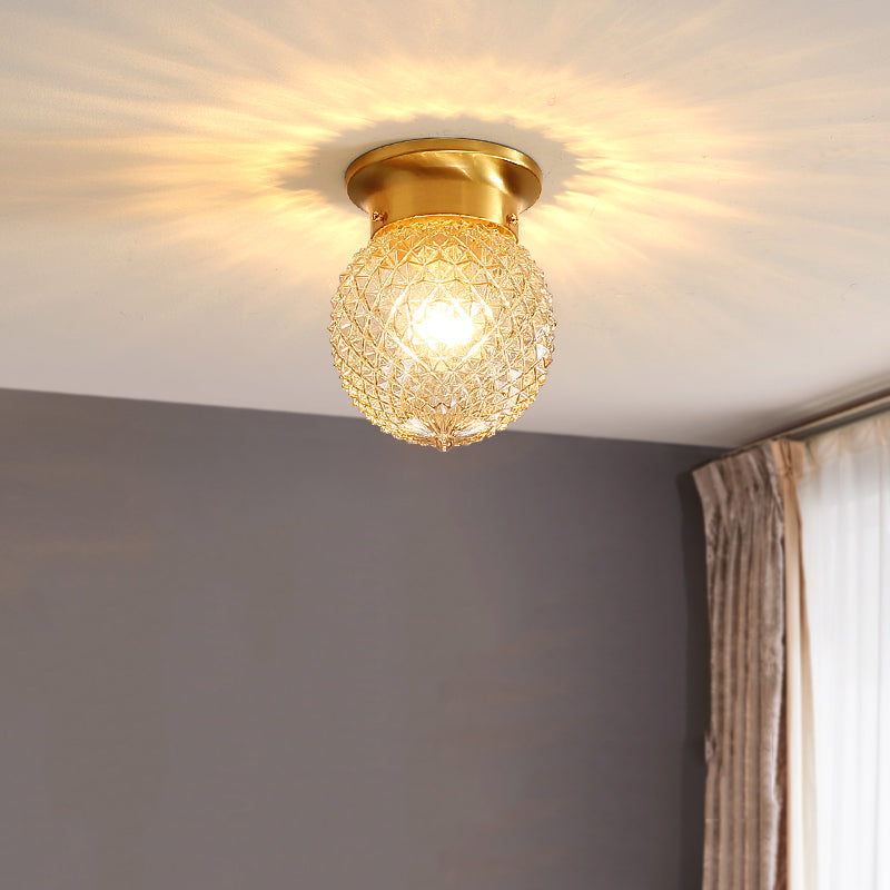 Vintage Shaded Ceiling Mount Light Fixture Glass Ceiling Light Fixture in Brass