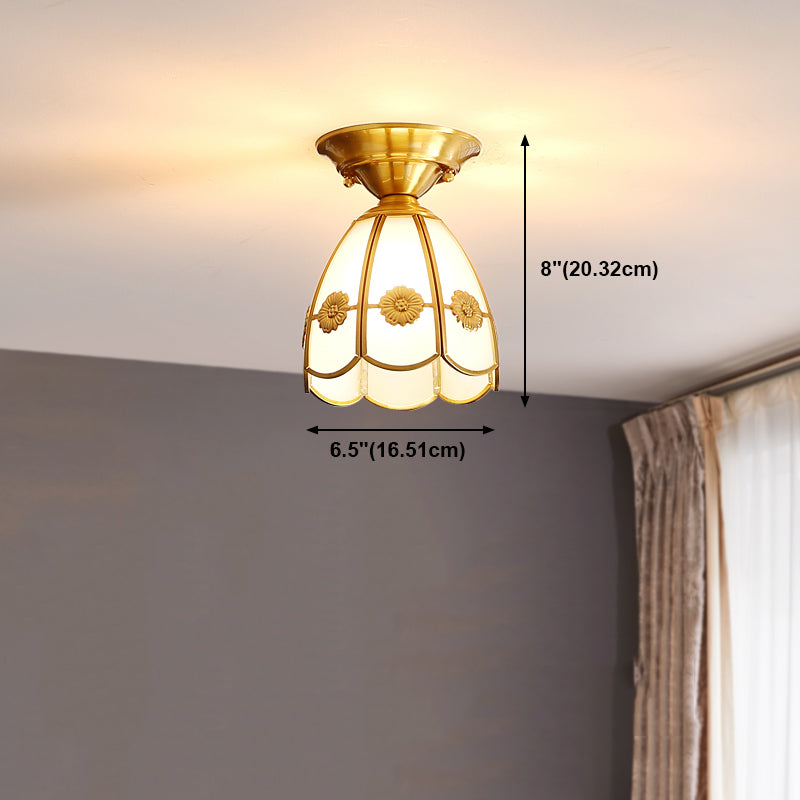 Vintage Shaded Ceiling Mount Light Fixture Glass Ceiling Light Fixture in Brass