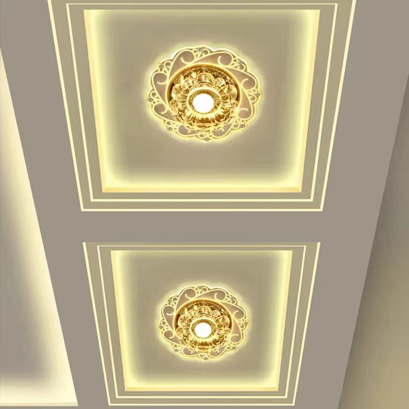 Plafonnier moderne en forme de fleur, plafonnier à 2 lumières en cristal avec trou de 2 à 3.5 pouces de diamètre
