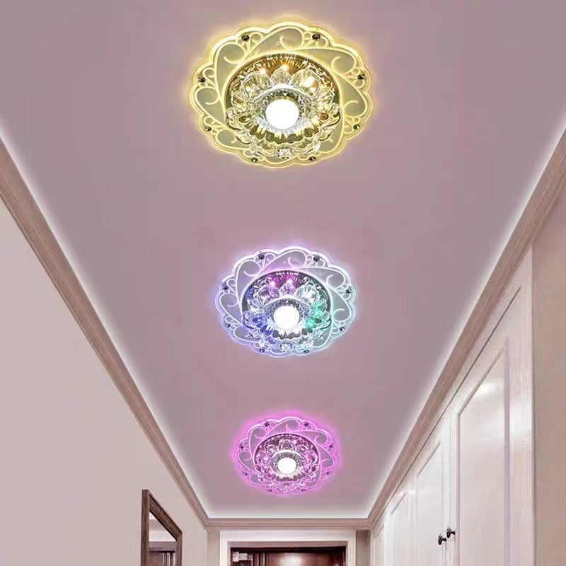 Plafonnier moderne en forme de fleur, plafonnier à 2 lumières en cristal avec trou de 2 à 3.5 pouces de diamètre