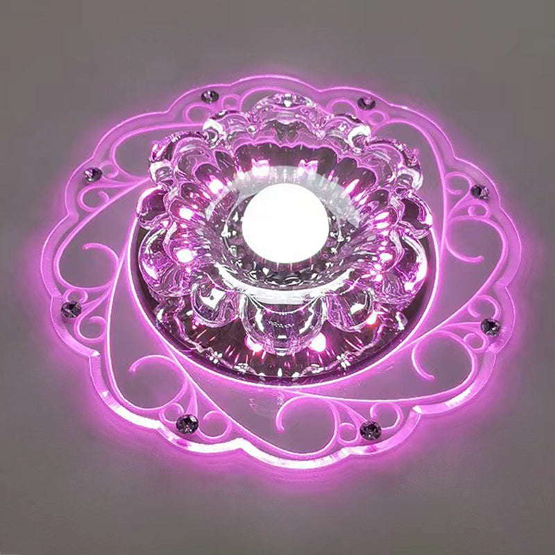 Plafonnier moderne en forme de fleur, plafonnier à 2 lumières en cristal avec trou de 2 à 3.5 pouces de diamètre