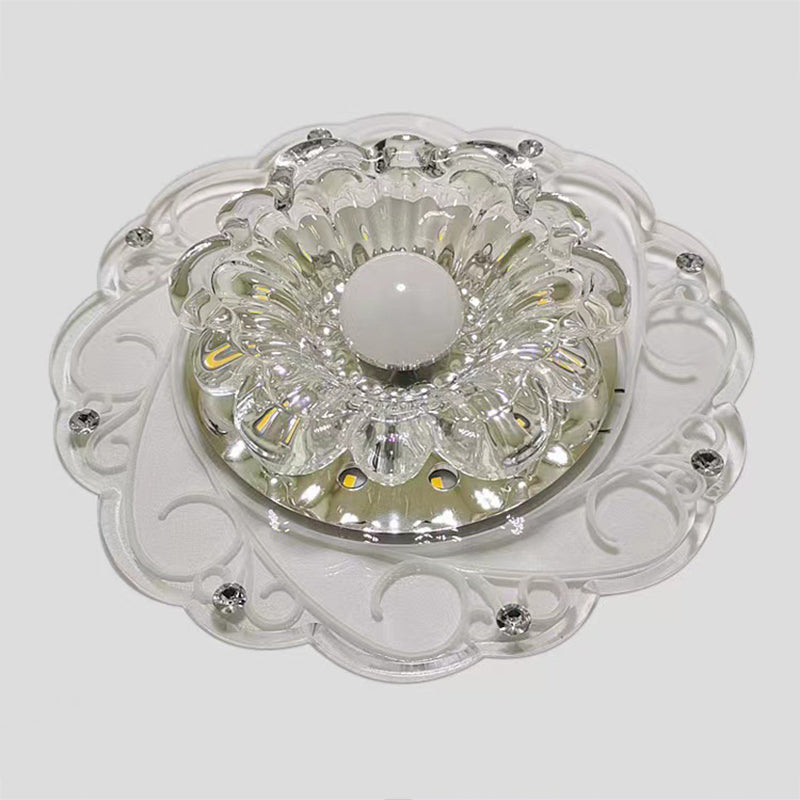 Plafonnier moderne en forme de fleur, plafonnier à 2 lumières en cristal avec trou de 2 à 3.5 pouces de diamètre