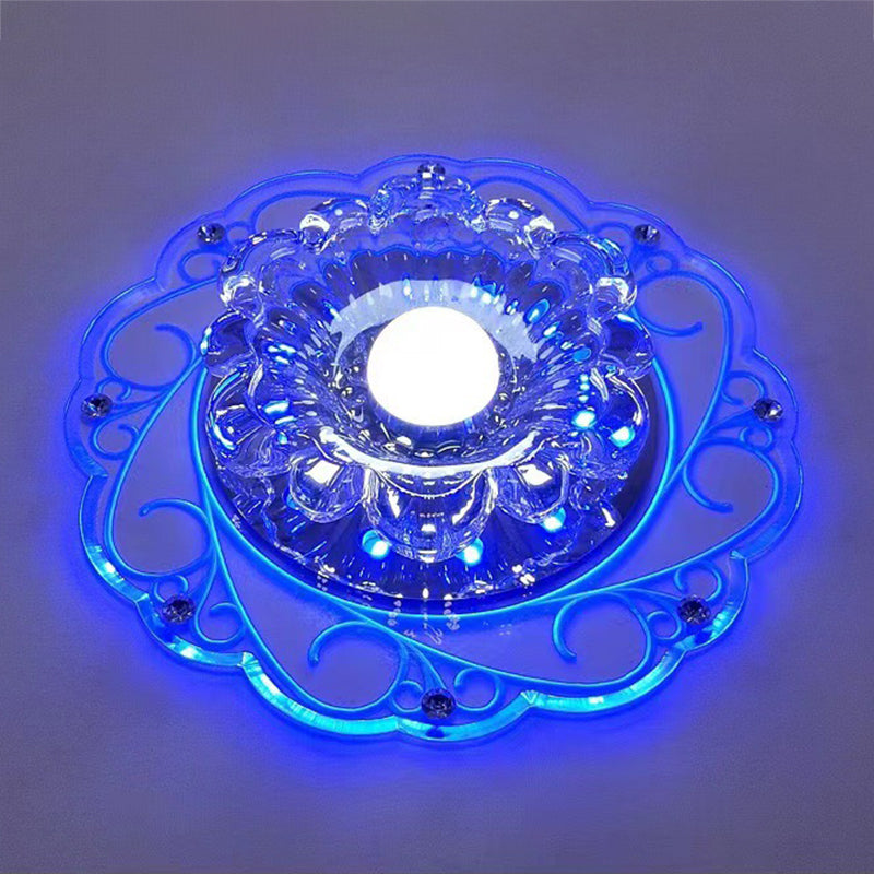 Plafonnier moderne en forme de fleur, plafonnier à 2 lumières en cristal avec trou de 2 à 3.5 pouces de diamètre