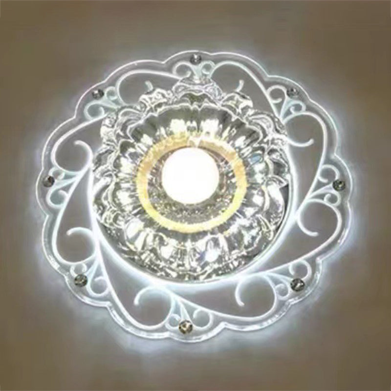 Plafonnier moderne en forme de fleur, plafonnier à 2 lumières en cristal avec trou de 2 à 3.5 pouces de diamètre