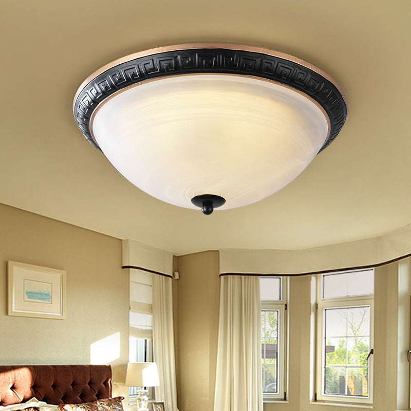Traditional Bowl Flush Ceiling Light Glass Flush Mount Lighting in Black