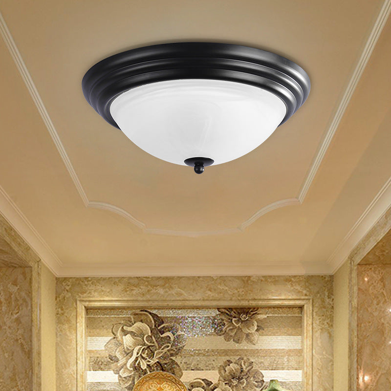 Traditional Bowl Flush Ceiling Light Glass Flush Mount Lighting in Black