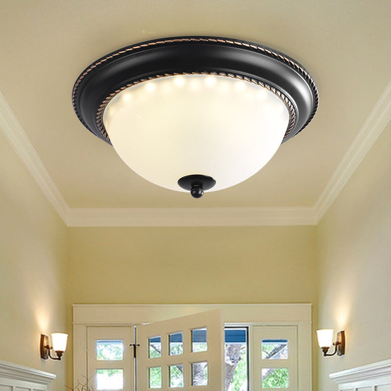Traditional Bowl Flush Ceiling Light Glass Flush Mount Lighting in Black