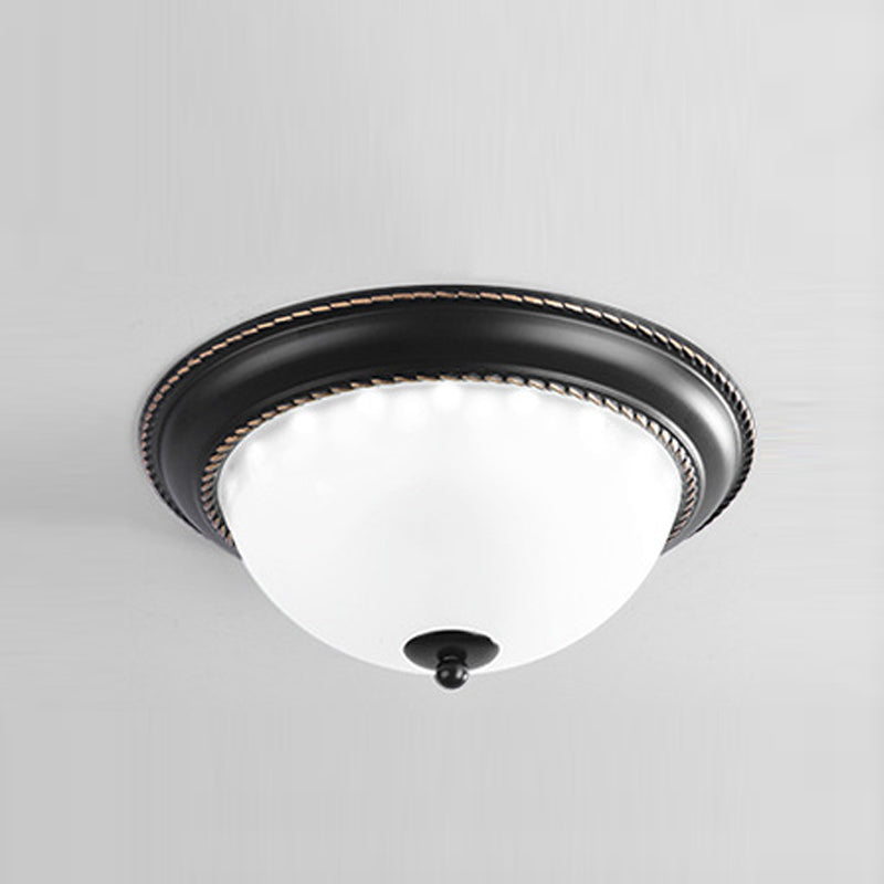 Traditional Bowl Flush Ceiling Light Glass Flush Mount Lighting in Black