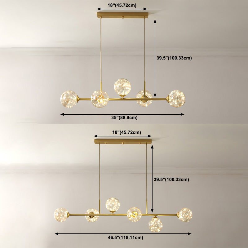Ideas de iluminación de isla esférica de estilo contemporáneo luces colgantes de isla de vidrio transparente