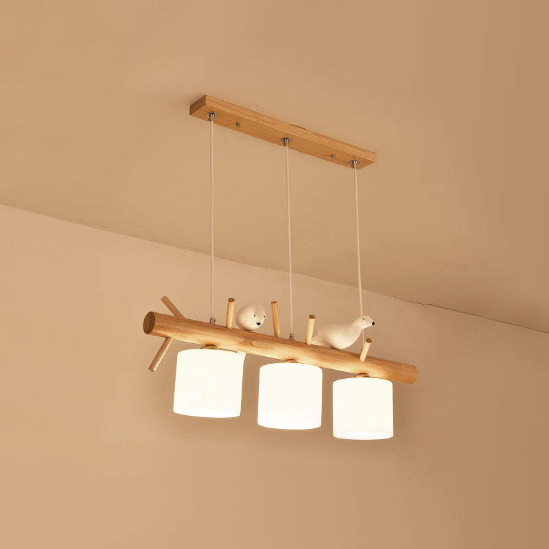 Luces de isla de cilindro de estilo contemporáneo luces colgantes de la isla de vidrio blanco