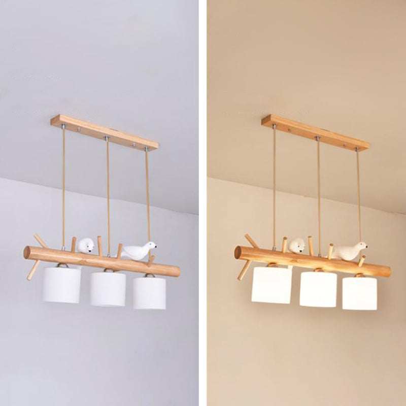 Luces de isla de cilindro de estilo contemporáneo luces colgantes de la isla de vidrio blanco