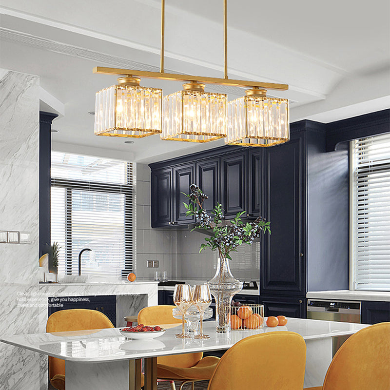 Modern Style Square Island Lighting Fixtures Crystal Island Pendant Lights