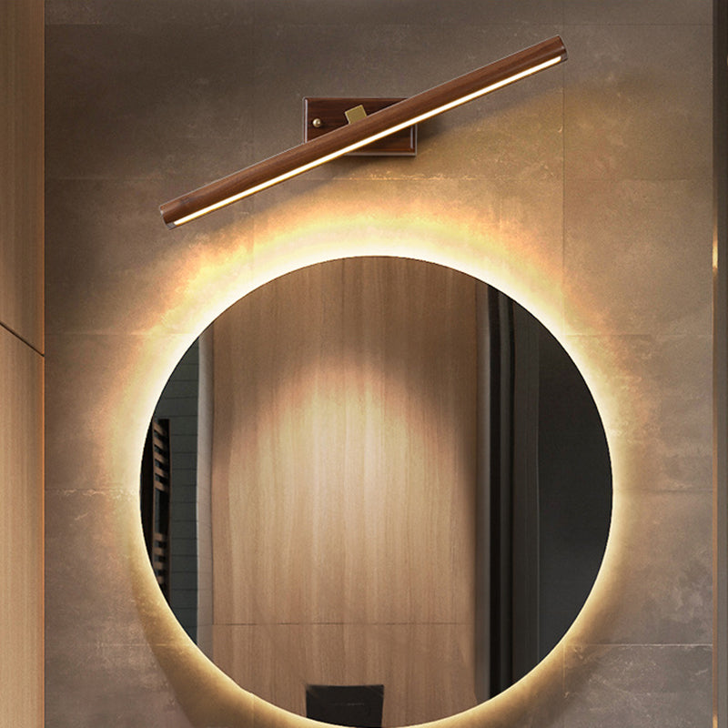 Wood Linear Shade Wall Sconce Modern 1-Light Mirror Wall Wall Lighting Fixtures in Brown