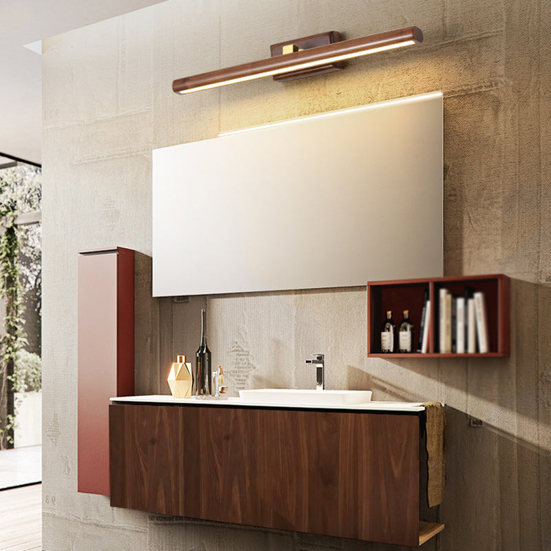 Wood Linear Shade Wall Sconce Modern 1-Light Mirror Wall Wall Lighting Fixtures in Brown