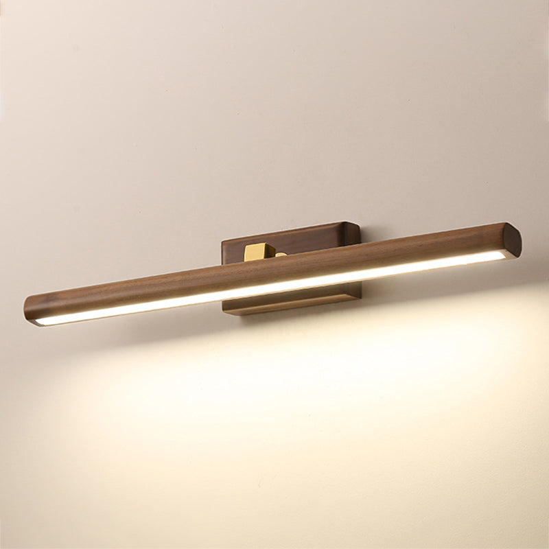 Wood Linear Shade Wall Sconce Modern 1-Light Mirror Wall Wall Lighting Fixtures in Brown