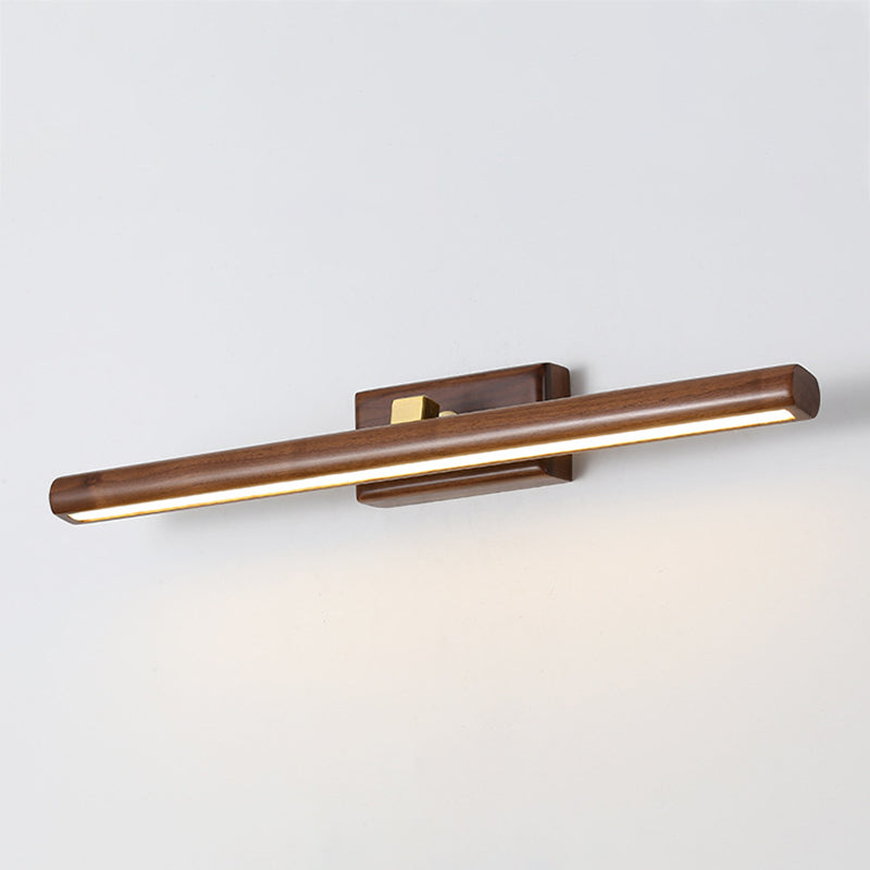 Wood Linear Shade Wall Sconce Modern 1-Light Mirror Wall Wall Lighting Fixtures in Brown