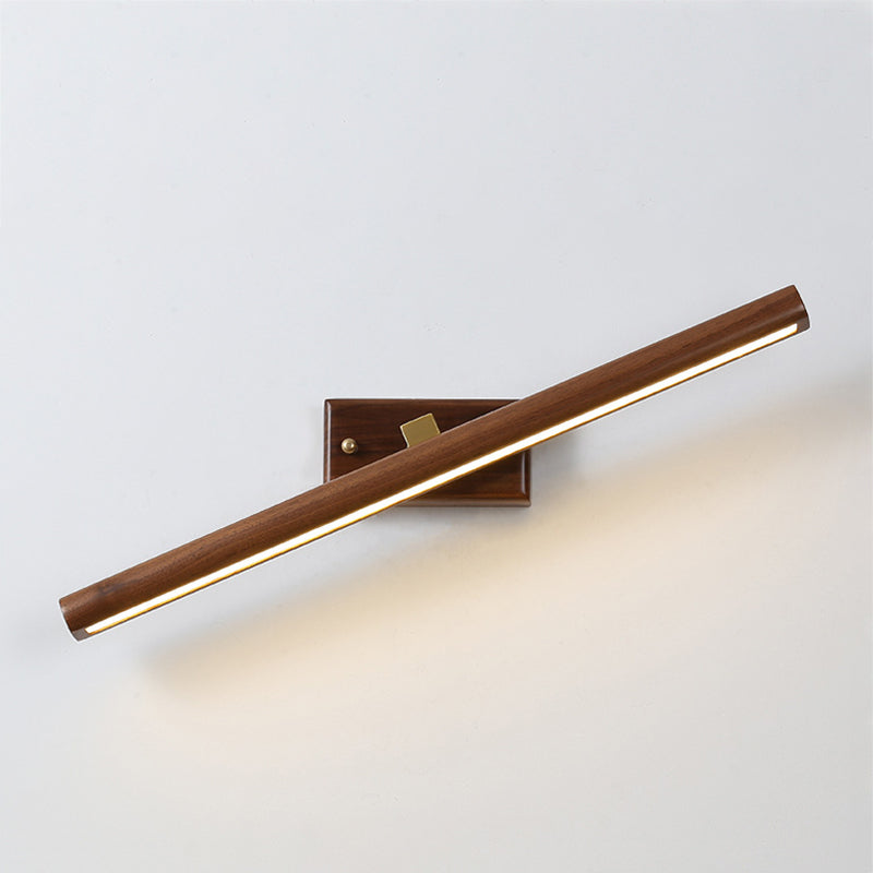 Wood Linear Shade Wall Sconce Modern 1-Light Mirror Wall Wall Lighting Fixtures in Brown