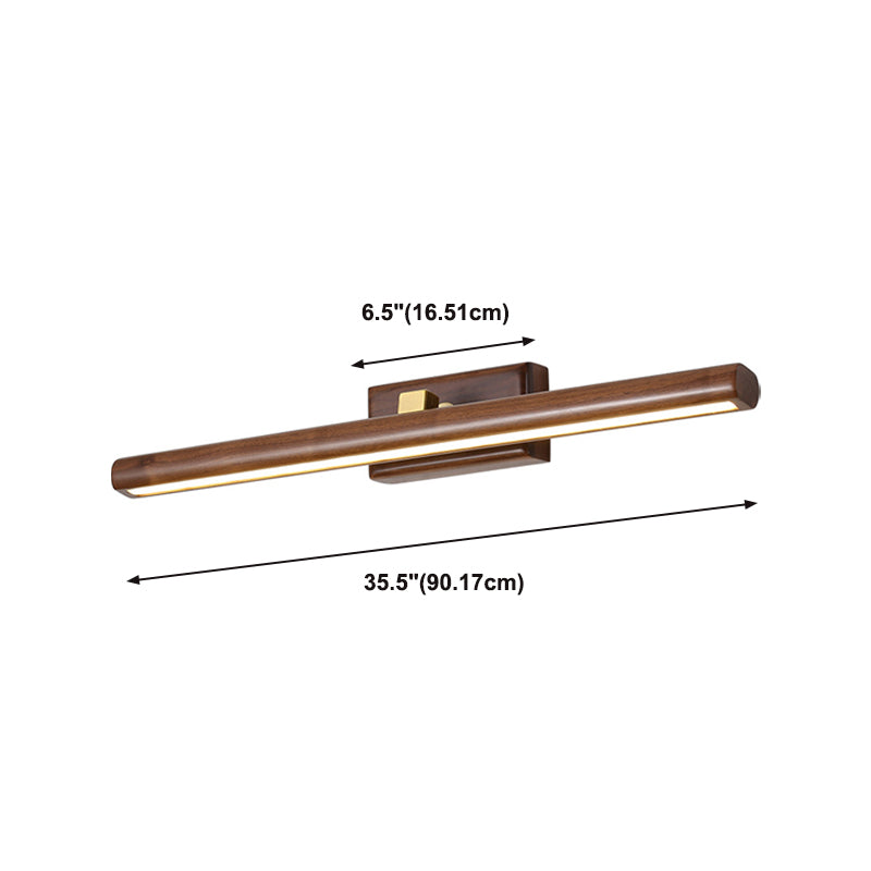 Wood Linear Shade Wall Sconce Modern 1-Light Mirror Wall Wall Lighting Fixtures in Brown