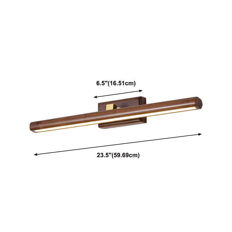 Wood Linear Shade Wall Sconce Modern 1-Light Mirror Wall Wall Lighting Fixtures in Brown