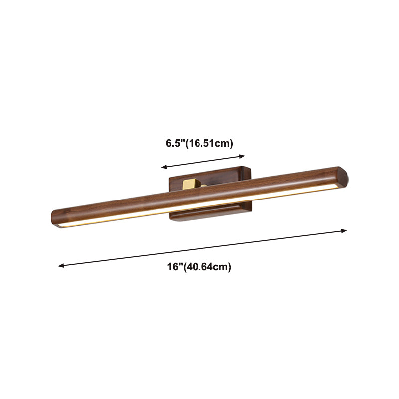 Wood Linear Shade Wall Sconce Modern 1-Light Mirror Wall Wall Lighting Fixtures in Brown