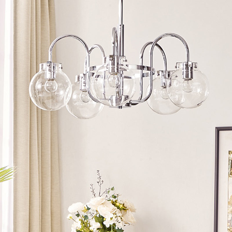 Modern Silver Ceiling Hung Fixture Global Clear Glass Down Lighting Pendant