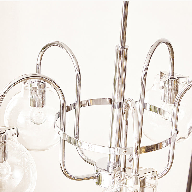 Modern Silver Ceiling Hung Fixture Global Clear Glass Down Lighting Pendant