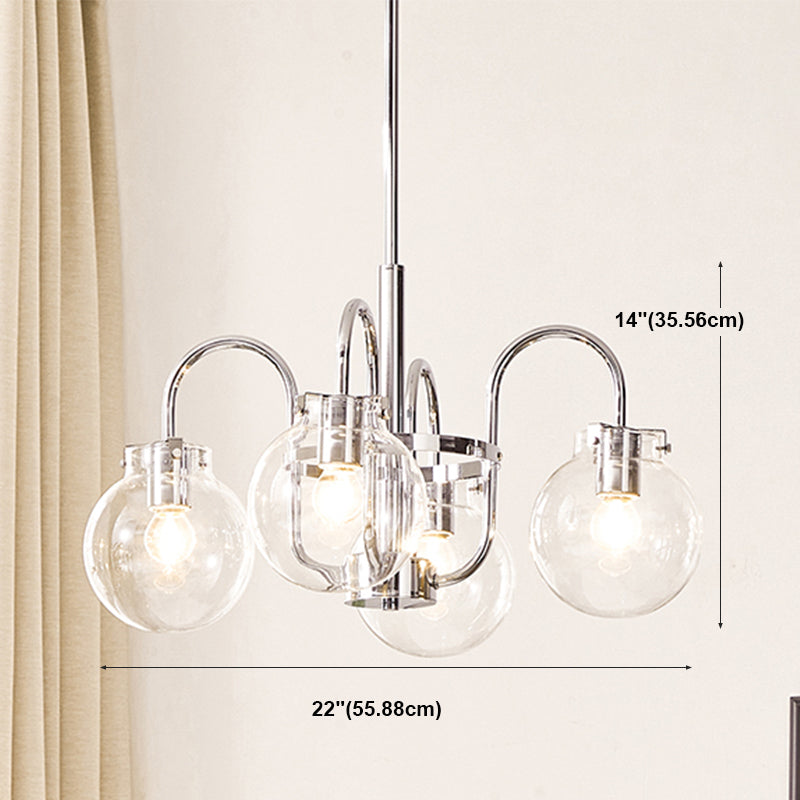 Modern Silver Ceiling Hung Fixture Global Clear Glass Down Lighting Pendant