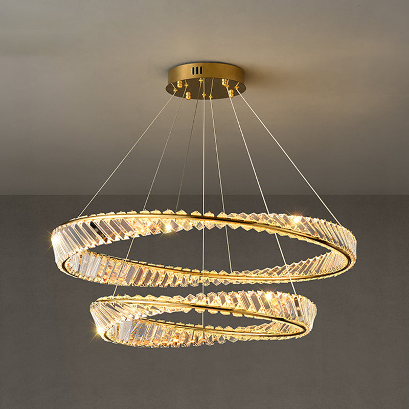 Luz de araña de cristal moderna luz colgante de dos niveles para sala de estar