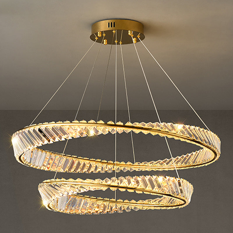 Luz de araña de cristal moderna luz colgante de dos niveles para sala de estar