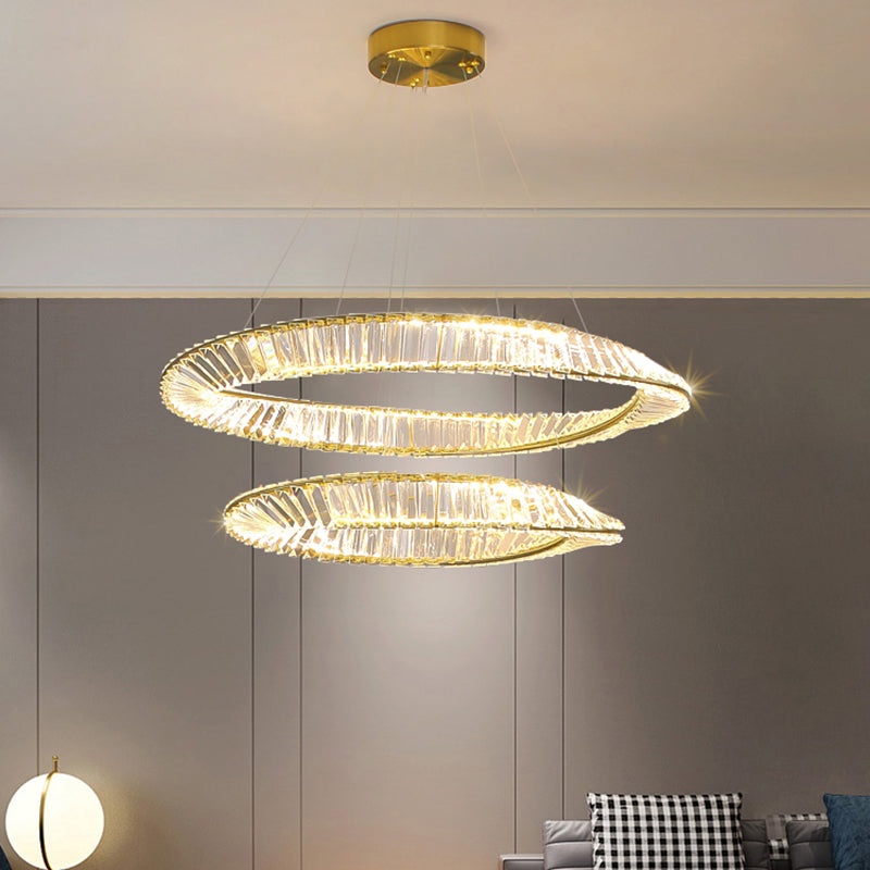 Luz de araña de cristal moderna luz colgante de dos niveles para sala de estar