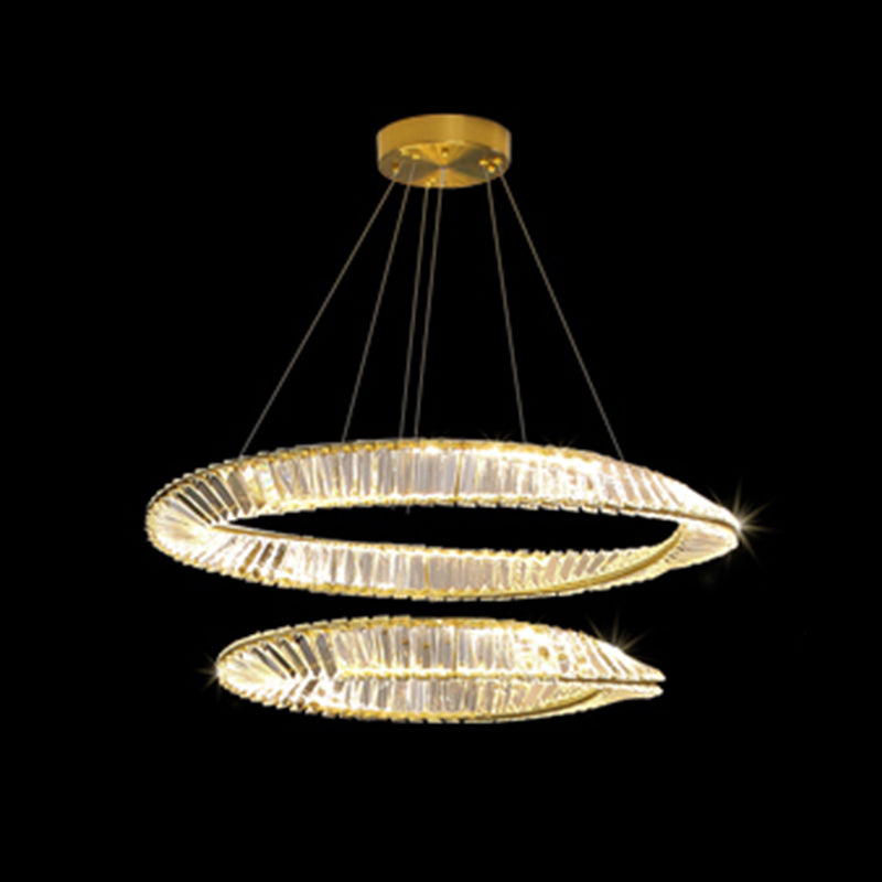 Luz de araña de cristal moderna luz colgante de dos niveles para sala de estar