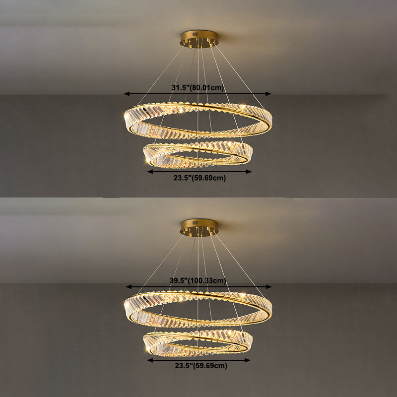 Luz de araña de cristal moderna luz colgante de dos niveles para sala de estar